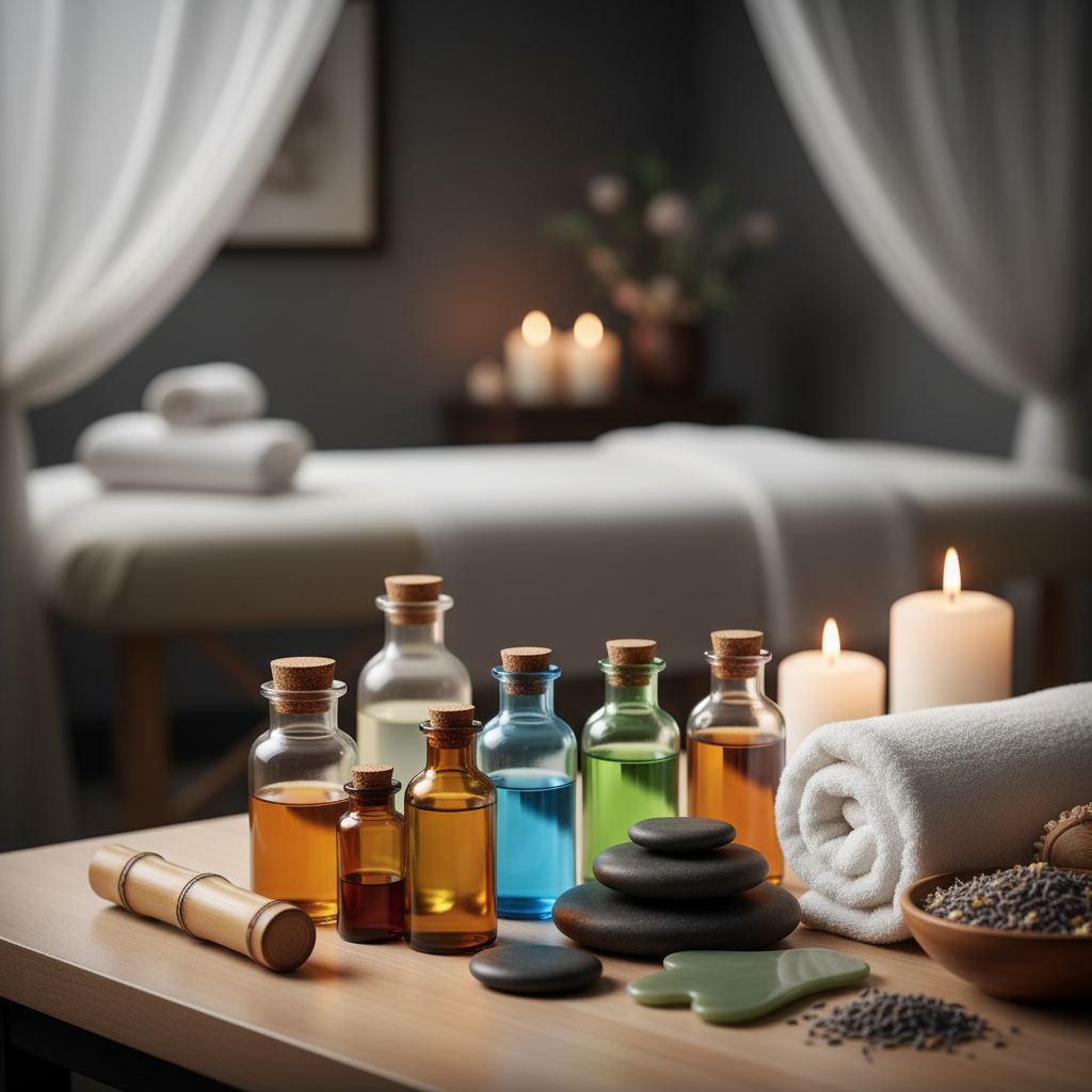 Aromaterapi masajı için kullanılan yağ ve malzemeler