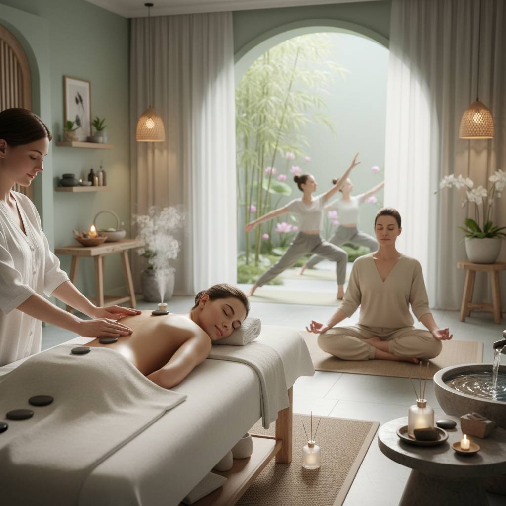 Rahatlama tekniklerini gösteren huzurlu bir spa ortamı