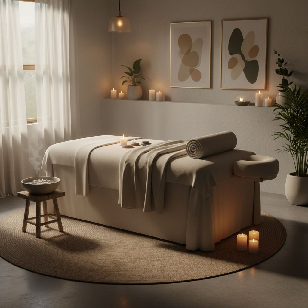 Rahatlama için tasarlanmış bir masaj odası