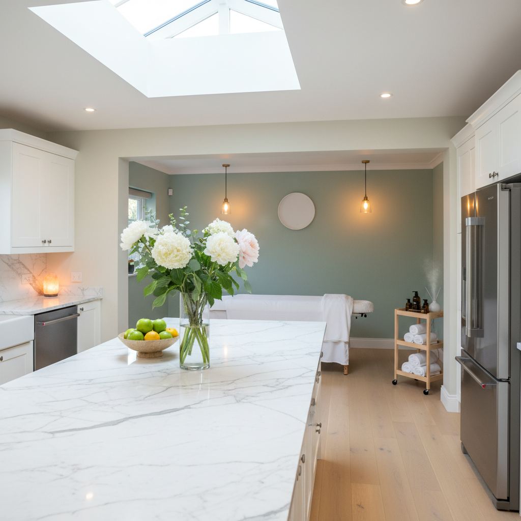 Rahatlatıcı bir masaj odası görüntüsü.