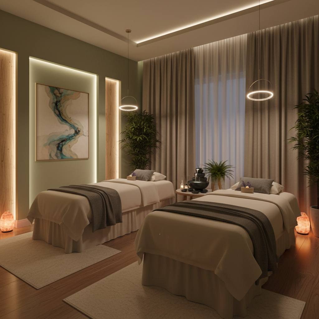 Gecenin huzurunu yansıtan masaj salonu