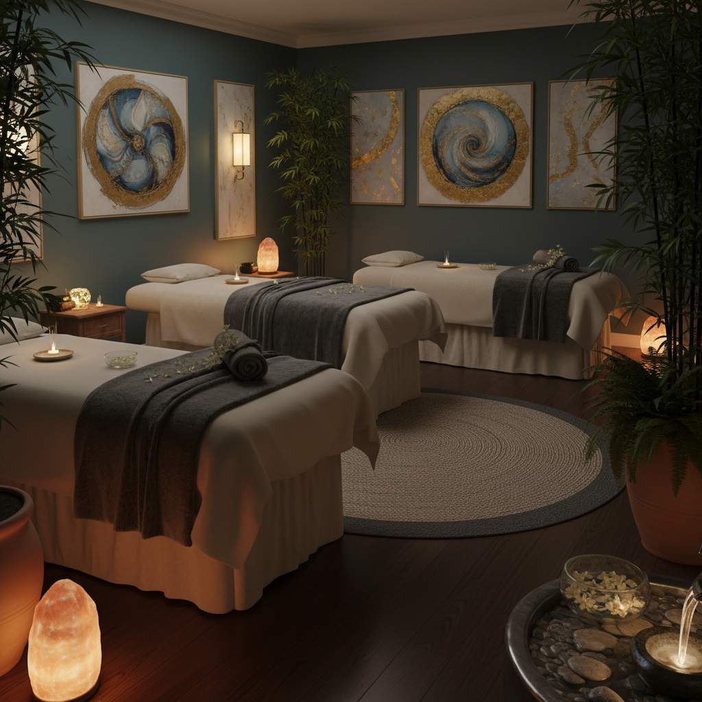 Gece açık bir masaj salonu görüntüsü