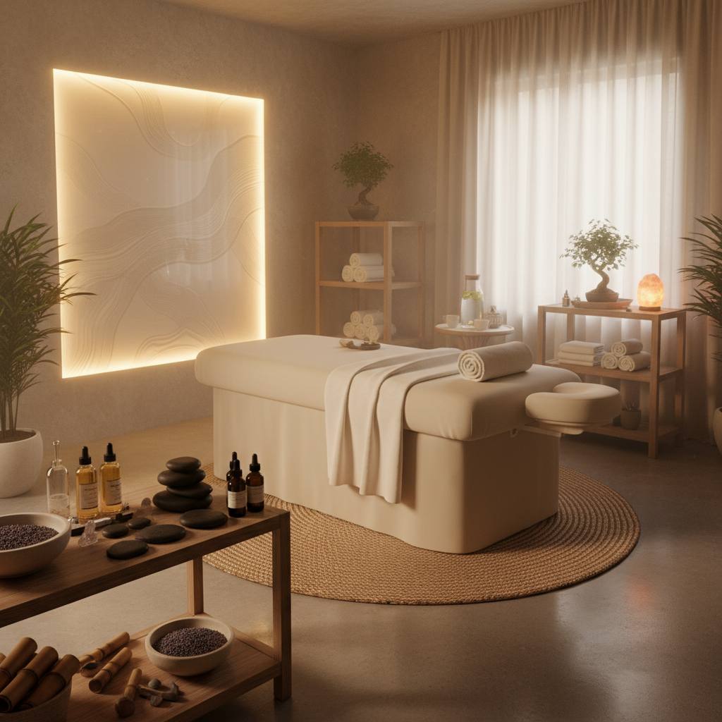 Rahatlama için tasarlanmış bir masaj odası