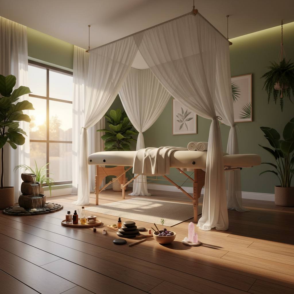 Rahatlama için tasarlanmış bir masaj odası