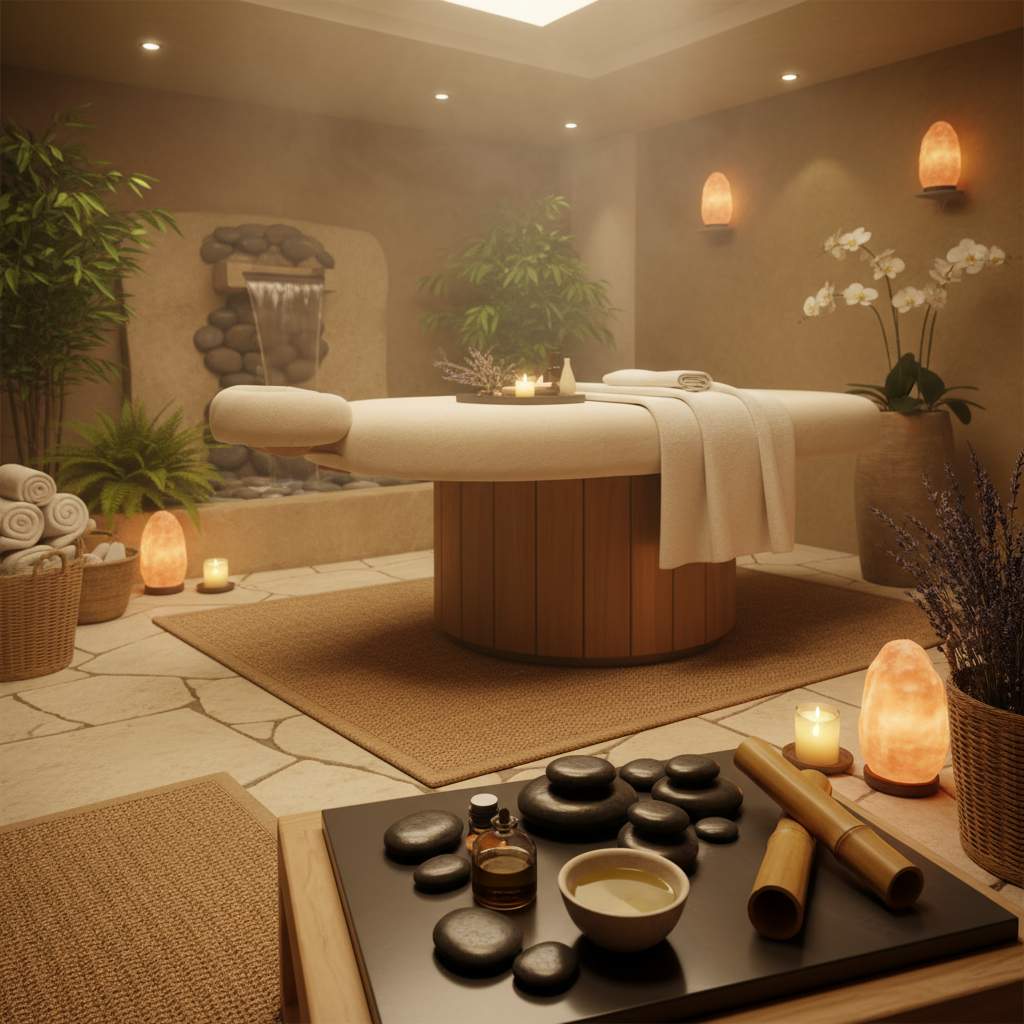 Rahatlatıcı bir masaj salonu iç mekan görünümü