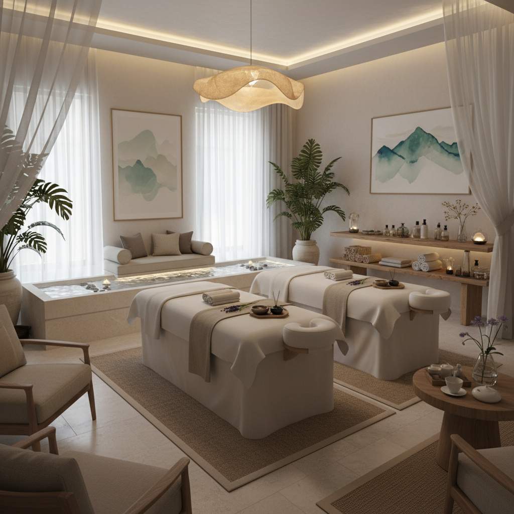 Rahatlatıcı bir masaj salonu iç mekanı