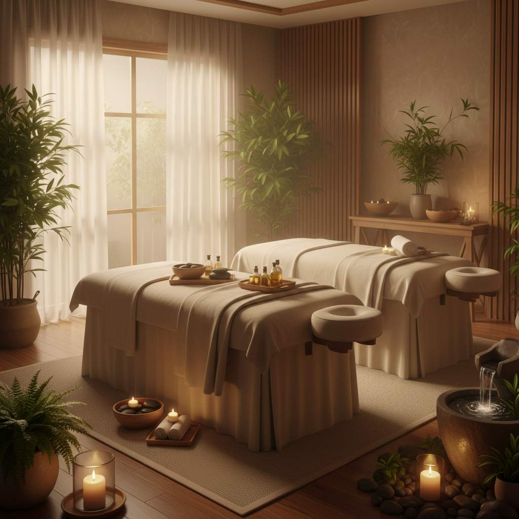 Rahatlatıcı bir masaj salonu iç mekan görüntüsü