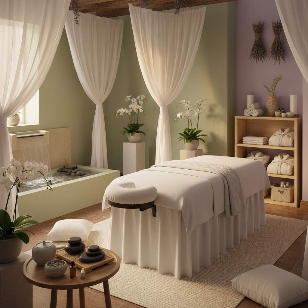 Rahatlatıcı bir masaj terapisi odası görüntüsü
