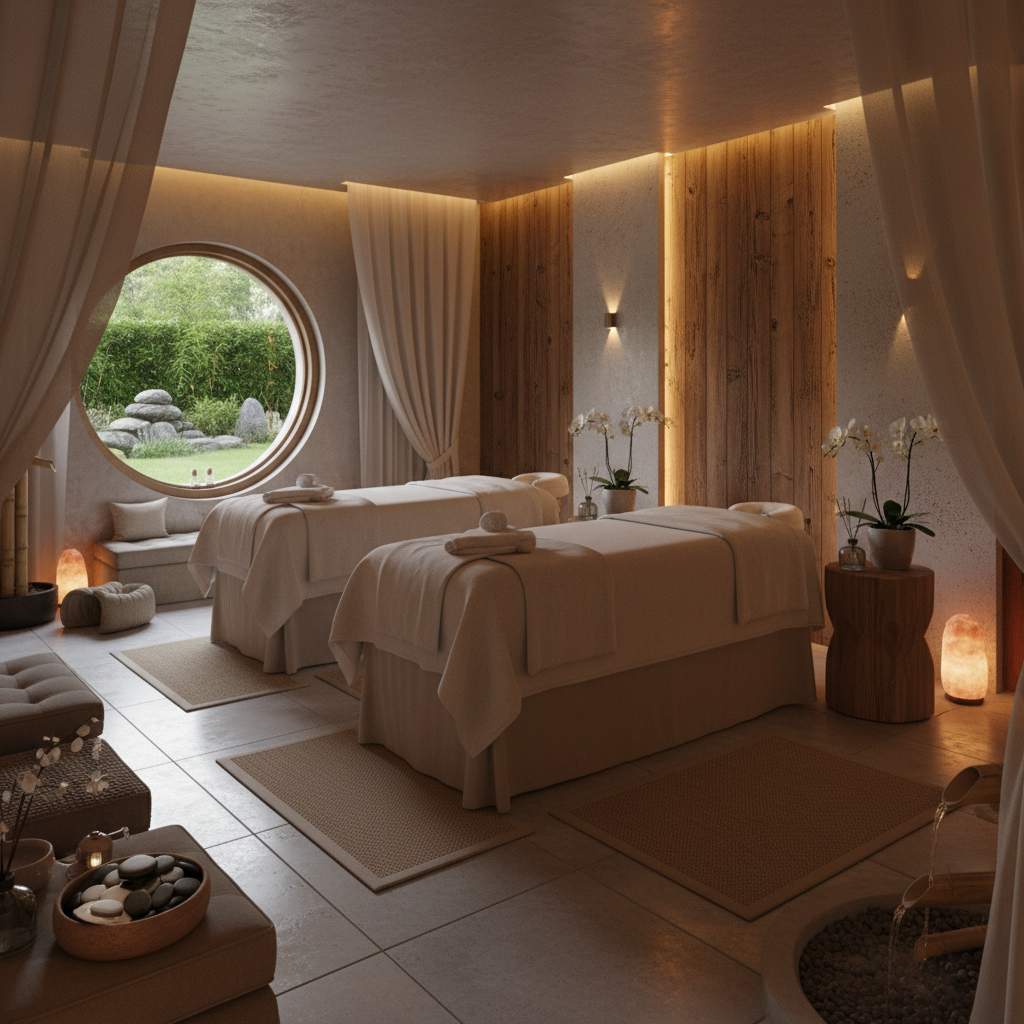 Rahatlatıcı bir masaj salonu iç mekan görünümü