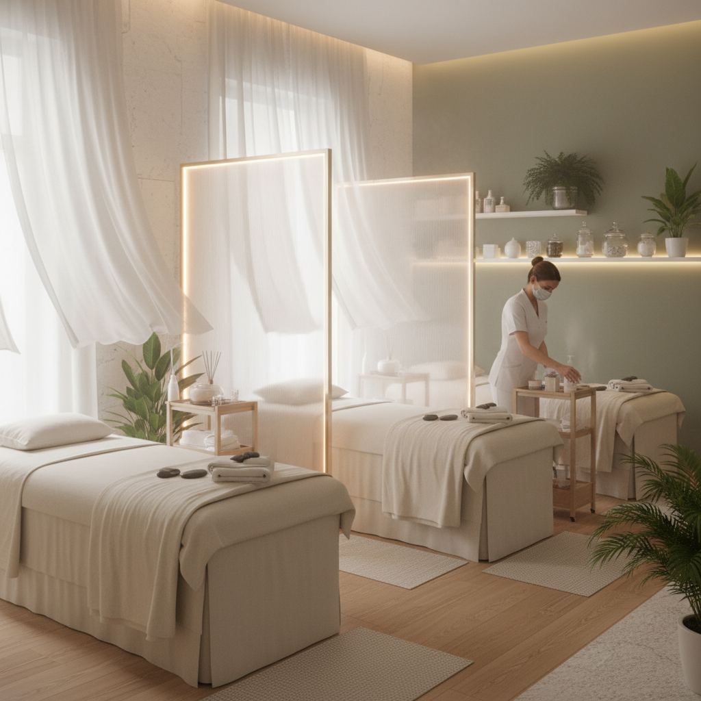 Temiz ve hijyenik bir masaj salonu iç mekanı