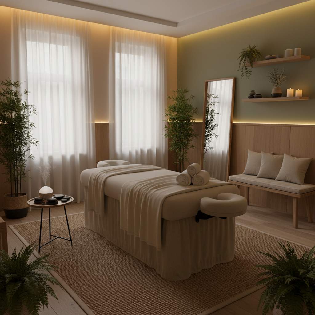 Rahatlatıcı bir masaj salonu iç mekanı
