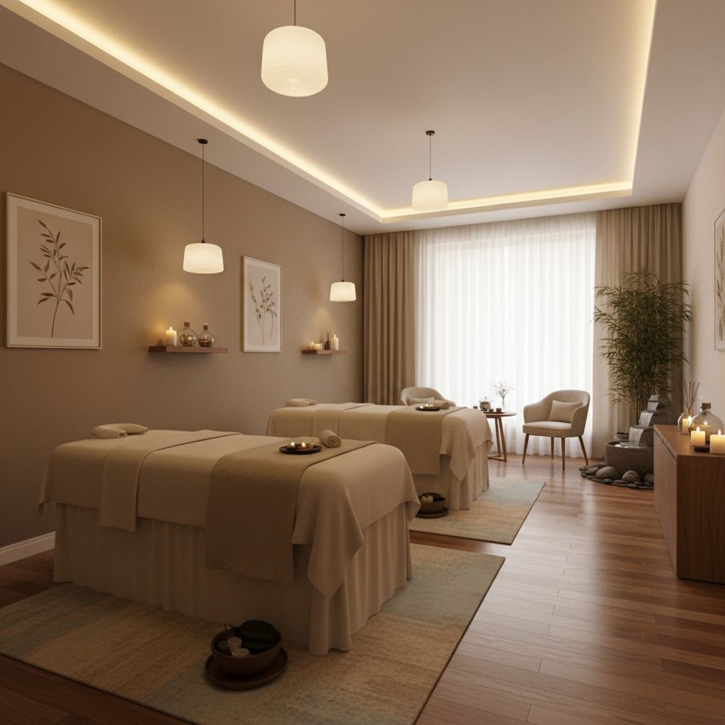 Rahatlatıcı bir masaj salonu iç mekan görüntüsü