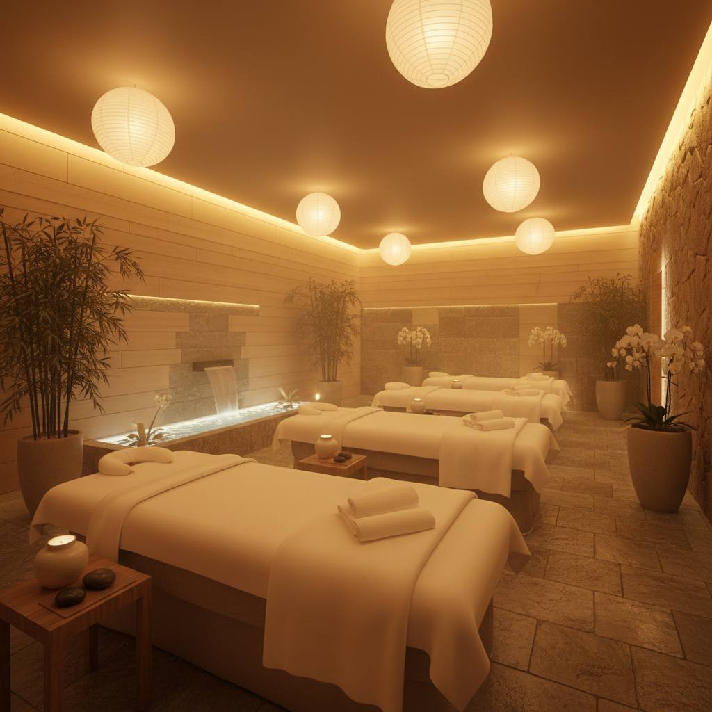 Rahatlatıcı bir masaj salonu iç mekan görüntüsü