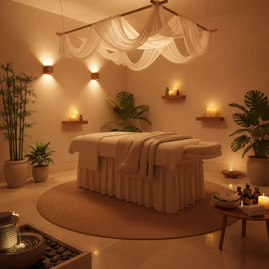 Sakin bir masaj salonu ortamı