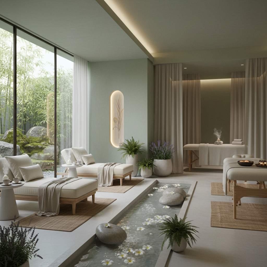 Rahatlama ve huzur temalı bir spa ortamı.