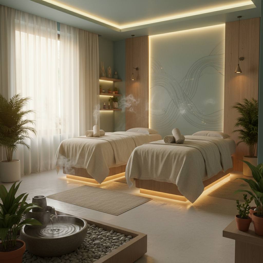 Rahatlatıcı bir masaj salonu iç mekanı